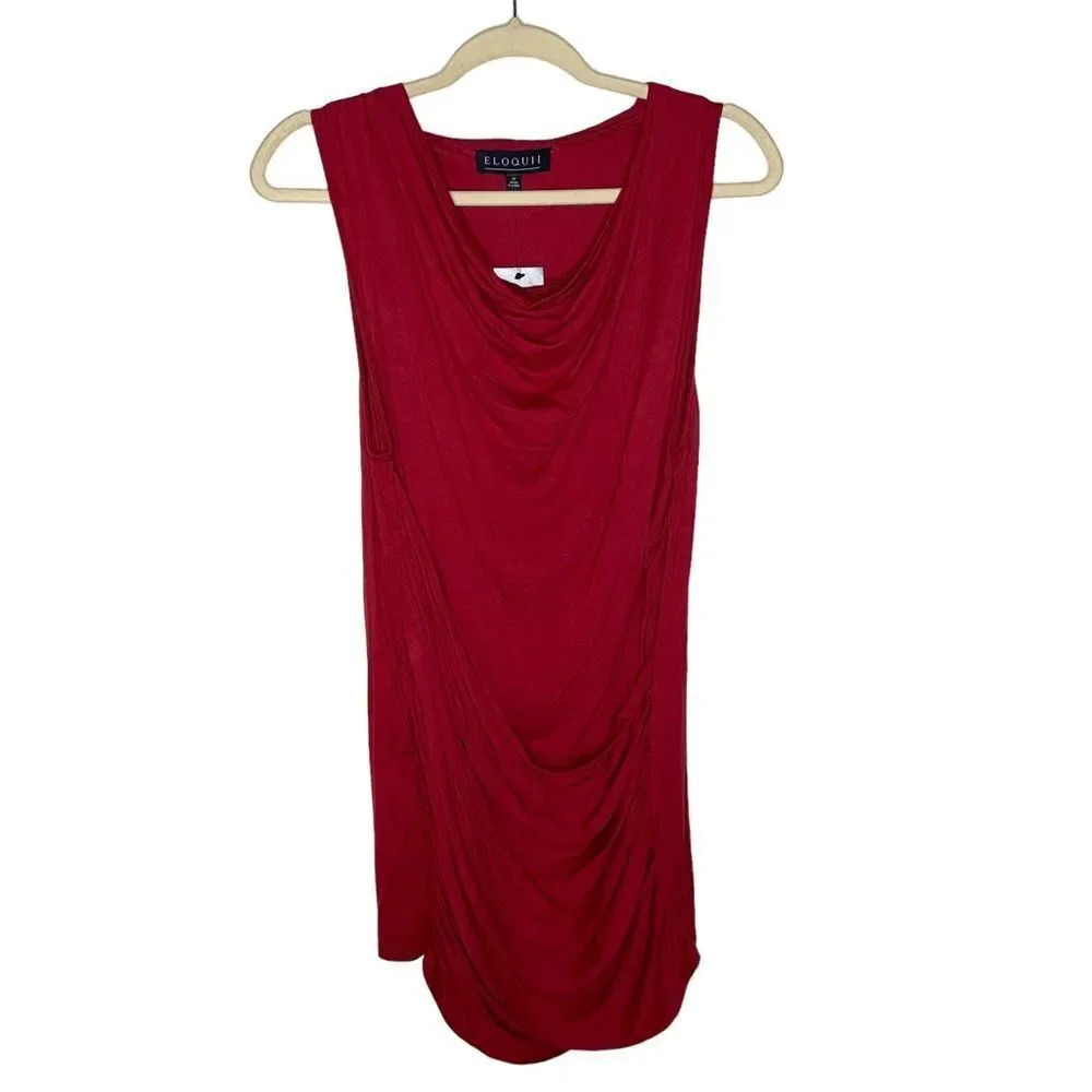 NWT ELOQUII Draped Wrap Front Ruched Red Sleeveless Top Blouse Shirt Size 14 NEW - Picture 3 of 14